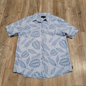 Ocean Current Short Sleeve Hawaiian Palm Leaf Button Up Shirt Men's Size Medium